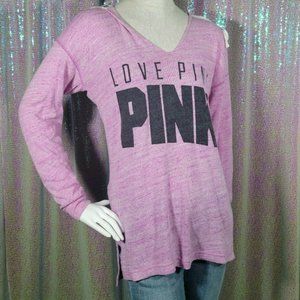 "Love PINK" Purple Hooded Long Sleeve Top Size S